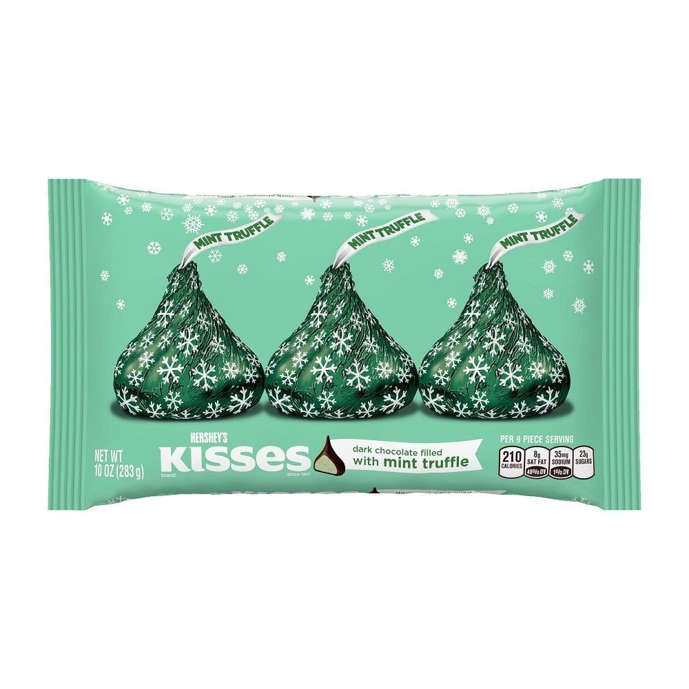 Holiday Hersheys Kisses Dark Chocolate with Mint Truffle, 10Ounce Bag (Pack of 2)