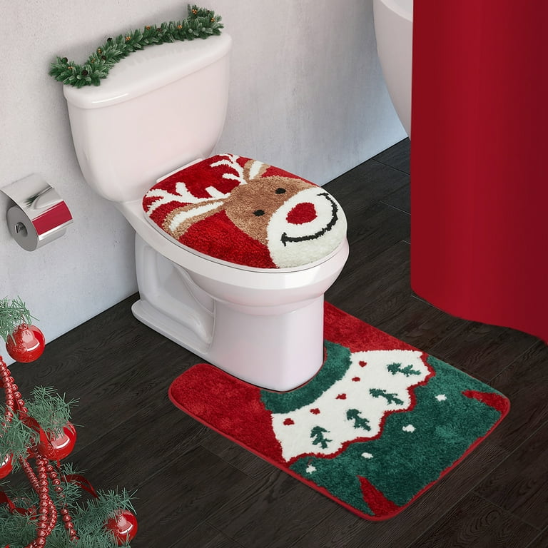 Holiday Hills Reindeer 2 Piece Polyester Bath Rug Set w Contour Rug Toilet Cover Walmart