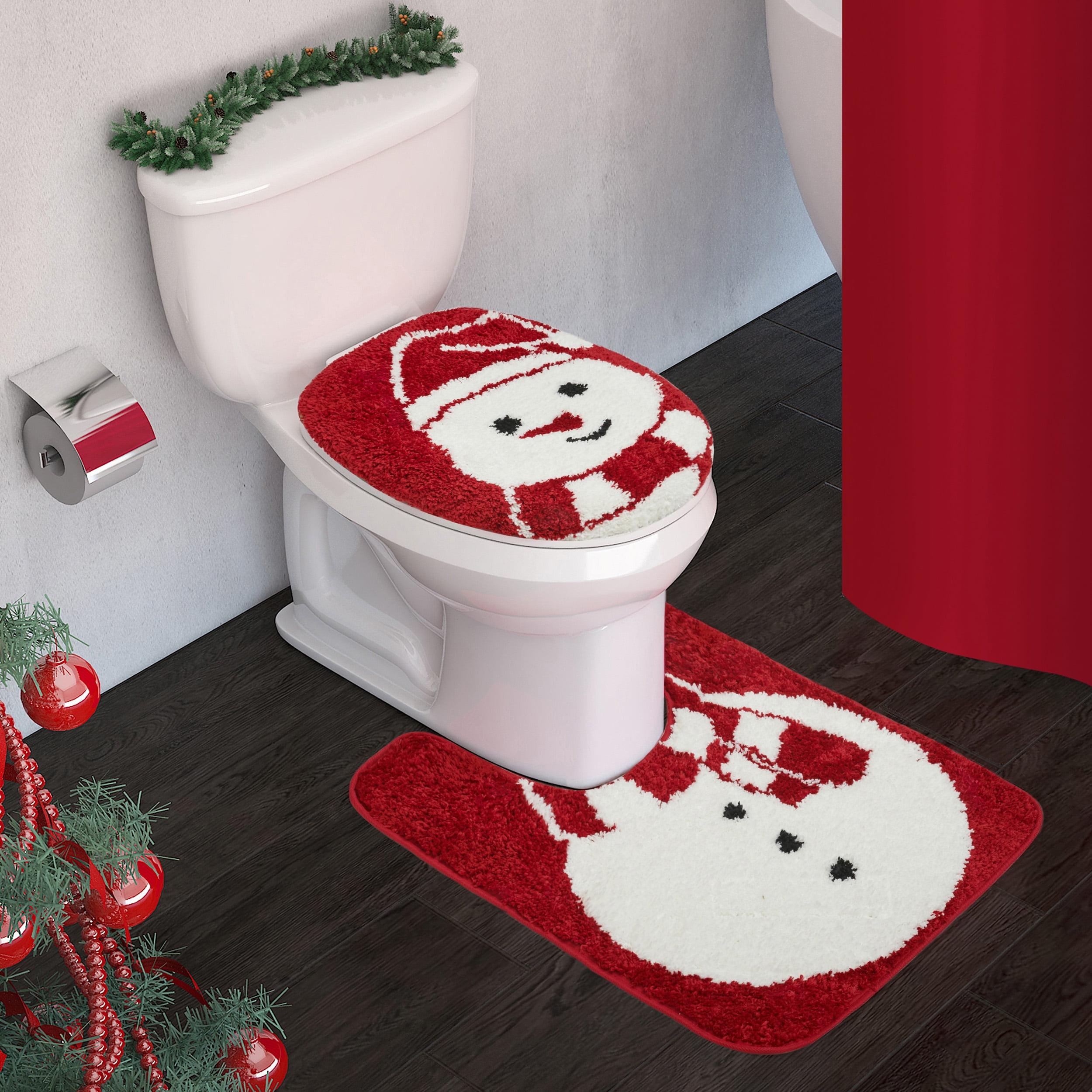 Holiday Hills Snowman 2Piece Polyester Bath Rug Set w/ Contour Rug