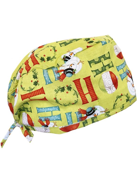 Holiday Ho Ho Christmas Green Scrub Cap Hat