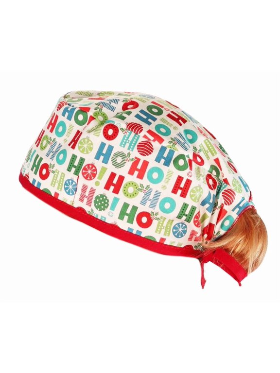 Holiday Ho Ho Ho Christmas Scrub Cap Hat