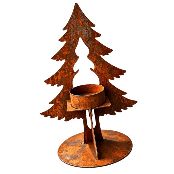 Holiday Holders in a Standing Metal Tree Outline with Front Cup for a Small or LED Christmas Accent for Tables and Shelves