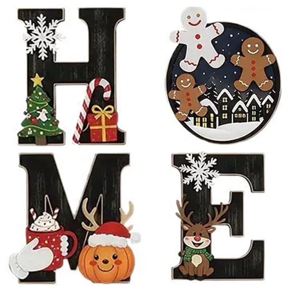 Holiday Home Sign, Wooden Home Letters Christmas Wall Decor, Rustic Theme Christmas Art Wall Decor,Sign Letters Hanging WallDecorations for Living Room Shelf Mantel Windowsill
