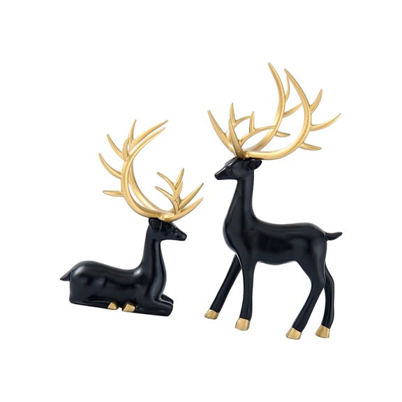 Holiday Homes Accent 2 Piece Reindeer Resins Statues with Standing And Resting Poses For Mantels Shelf Decorations
