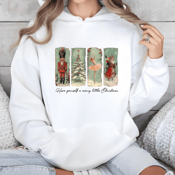 Holiday Hoodie Women’s Vintage Graphic Sweatshirt Nutcracker Ballet Xmas Top