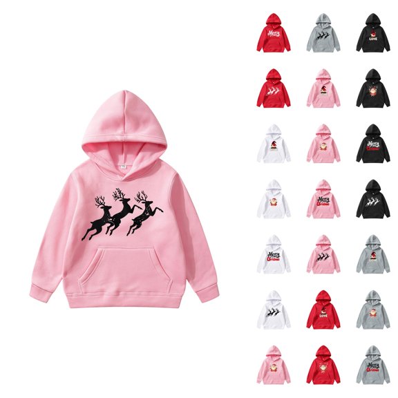 Holiday Hoodies for Kids Christmas Long Sleeve Cute Graphic Hooded Sweatshirt with Pockets for Boys Girls Pullover Top