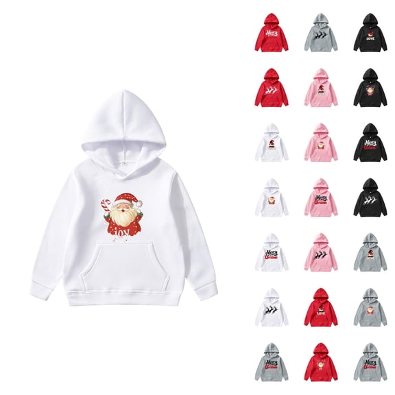 Holiday Hoodies for Kids Christmas Long Sleeve Cute Graphic Hooded Sweatshirt with Pockets for Boys Girls Pullover Top