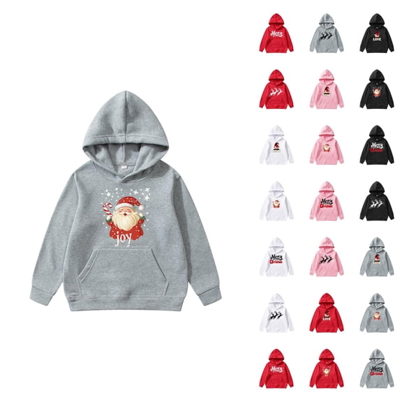 Holiday Hoodies for Kids Christmas Long Sleeve Cute Graphic Hooded Sweatshirt with Pockets for Boys Girls Pullover Top