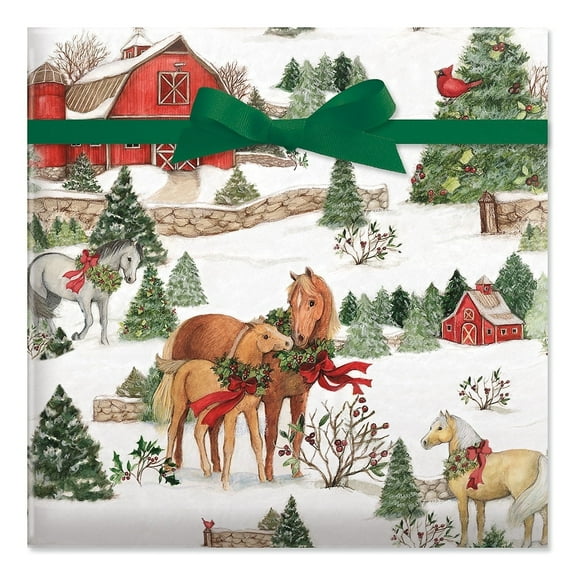 Current Holiday Horses Christmas Jumbo Rolled Gift Wrap - 1 Giant Roll, 23" x 32', Tear-Resistant Wrapping
