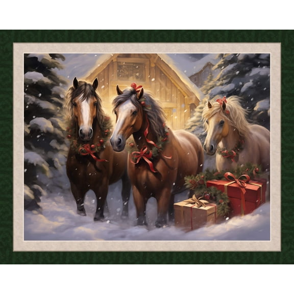 Holiday Horses Panel Cotton Fabric