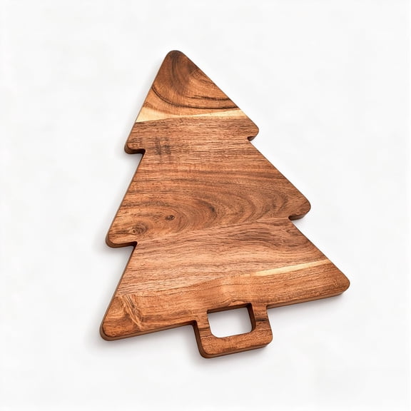 Holiday Hosts Christmas Tree Shaped Wood Cutting Board & Charcuterie Serving Tray with Handle, 14" x 11", 1-Piece