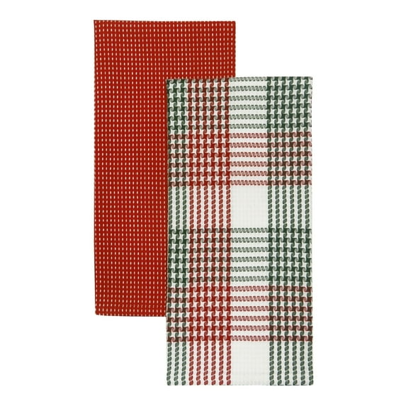 Holiday Houndstooth And Plaid Kitchen Towels Pack of 2