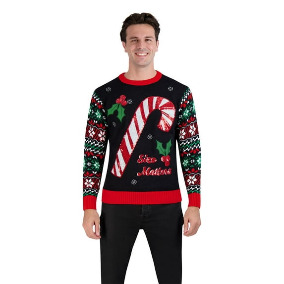 Holiday Hype Men's Festive Ugly Christmas Holiday Party Pull Over Sweater, Size Matters, X-Large