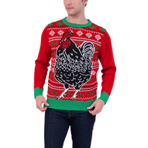 Holiday Hype Men's Festive Ugly Christmas Holiday Pull Over Sweater, Big Black Chicken, Small