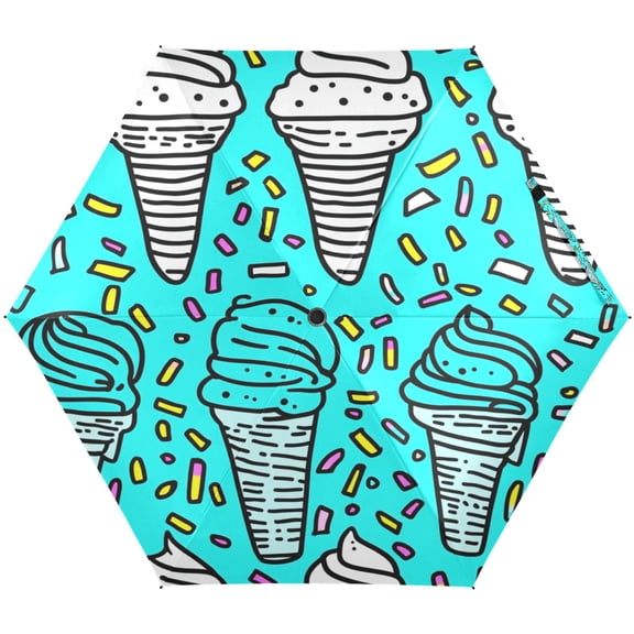 Holiday Ice Cream Umbrellas for Sun Auto Open Close UV50+ Waterproof 5-Fold Compact Fiberglass Frame