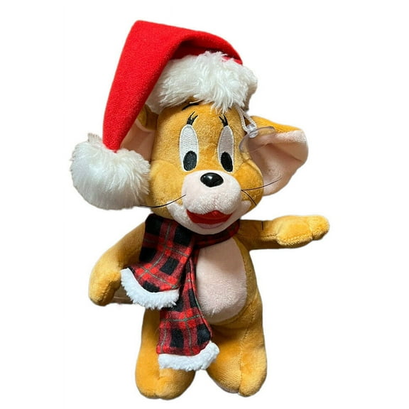 Holiday Jerry Mouse Plaid Scarf Santa Hat From Tom & Jerry Plush Doll 7 New