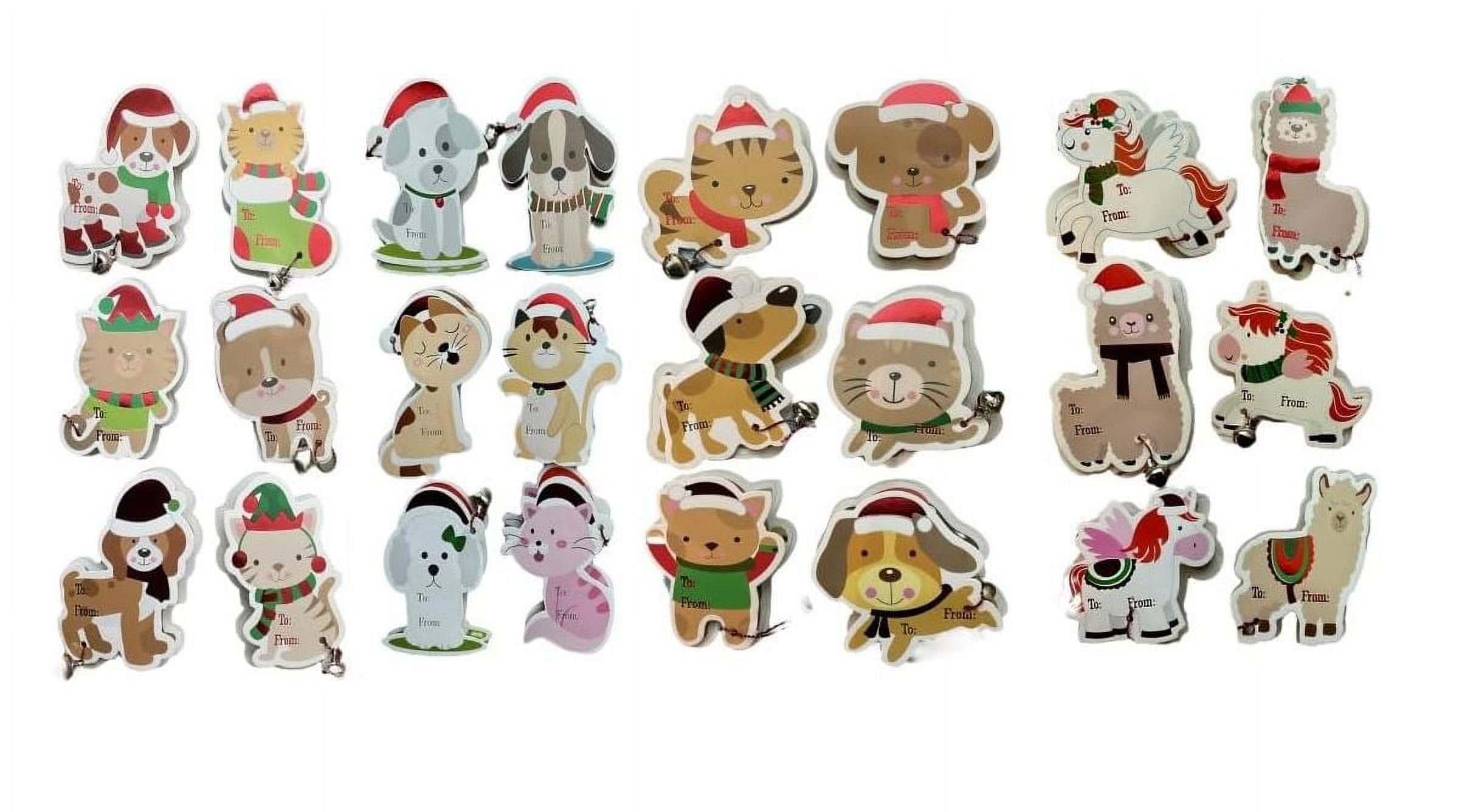 Holiday Jiggly Jingle Bell Gift Tags Christmas Peel and Stick Cats Dogs
