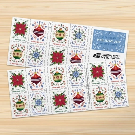 Holiday Joy Forever Postage Stamp 2 Books of 20 First Class US Postal Christmas Celebrations Wedding Anniversary Party Traditions (40 Stamps)