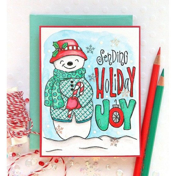 Festive Holiday Card - "Sending Holiday Joy" with Cheerful Snowman Design - Perfect for Seasonal Greetings, Blank Inside, Includes Envelope