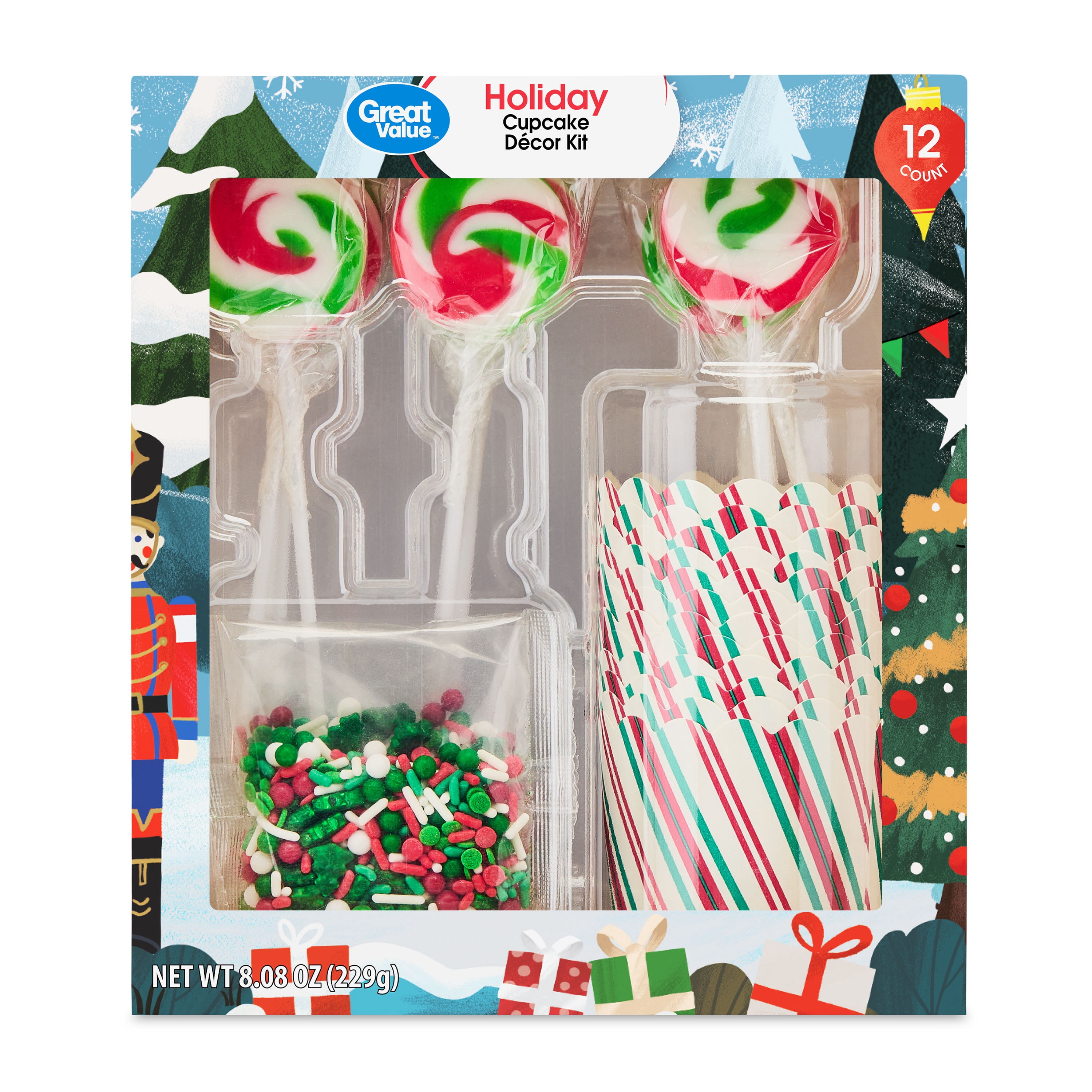 Great Value Holiday Cupcake Decor Kit, 8.08 oz, 12 Count