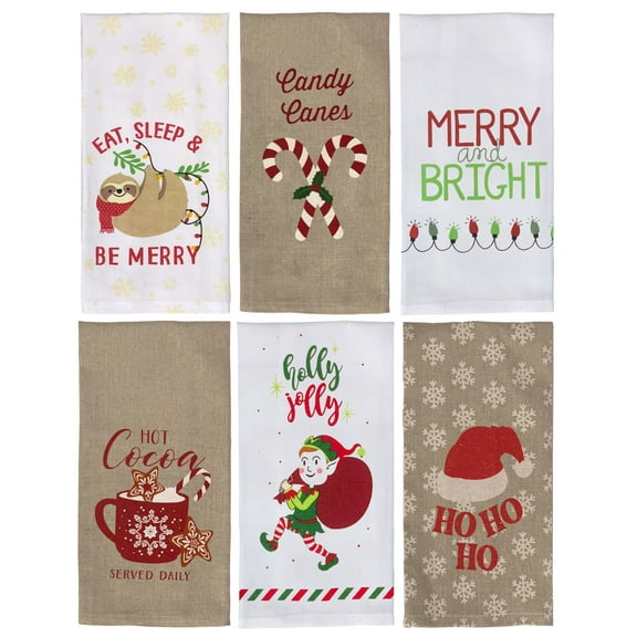 Christmas Kitchen Towels Xmas Decor Elf Candy Canes Holiday Decoration 6 Pieces Cotton