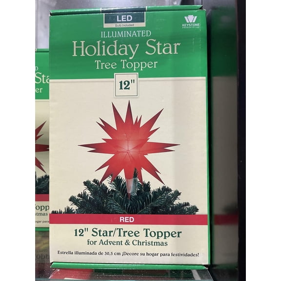 Holiday LED Advent and Christmas Tree Topper - Red Star, 12"