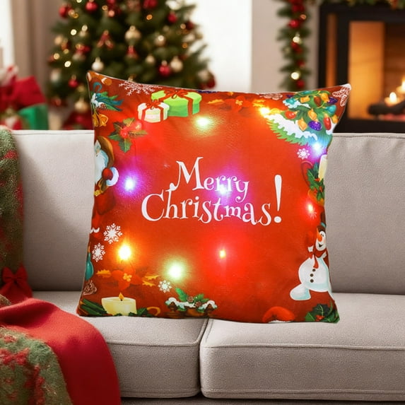 Holiday LED Pillows Christmas Decorations Light Up Throw Pillows Short Plush Covers Sofa Bed Decor with Multicolor Lights Battery Powered Festive Home Accessories Gifts