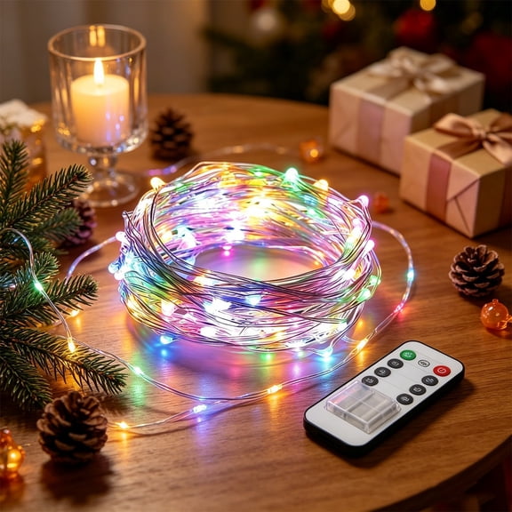 Holiday LED String Lights with Remote Control, 2 m, Multicolor, Decorative Battery-Powered Lighting for Bedroom, Window, Party and Holiday Home Display
