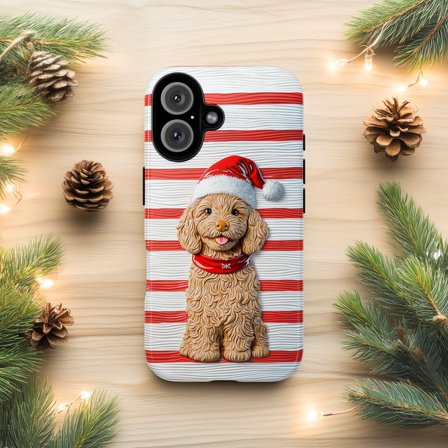 Holiday Labradoodle Puppy Faux Ceramic Phone Case with iPhone 17 to 11 Pro Max