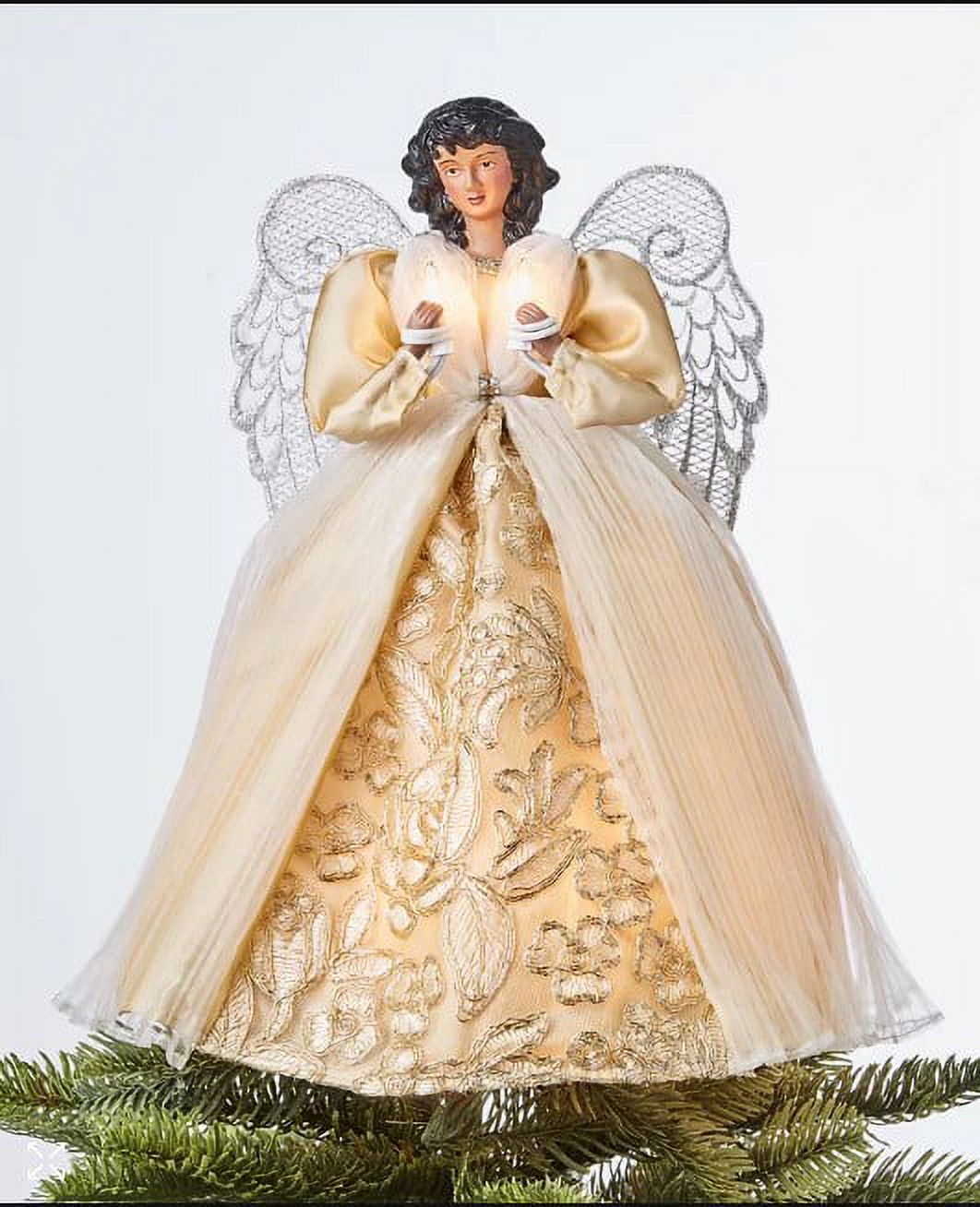 Holiday Lane 10Light Angel Tree Topper with Gold Dress & Silver Wings