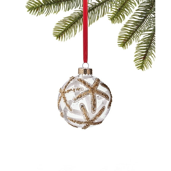 Holiday Lane At The Beach And Seaside Clear Ball with Gold-Tone Glittered Sea Stars Ornament