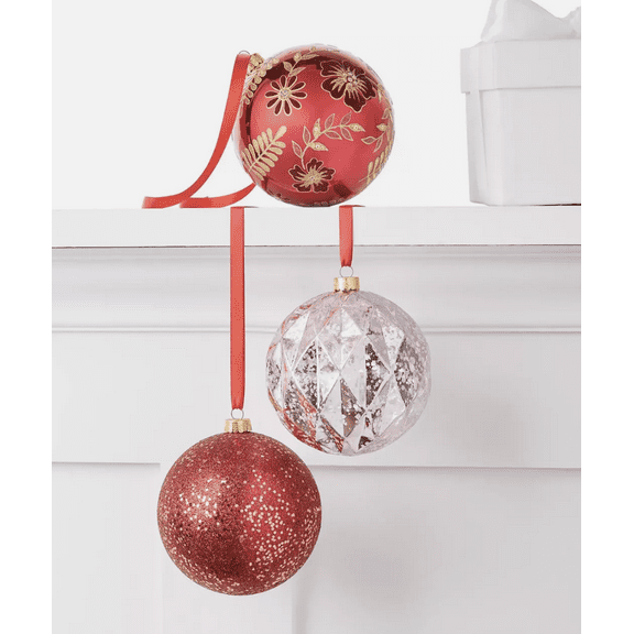 Holiday Lane Burgundy and Blush Plastic Ball Ornaments