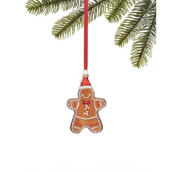 Holiday Lane Christmas Cheer Gingerbread Man with Santa Hat Ornament, Brown