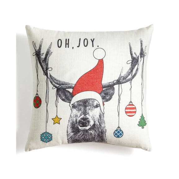 Holiday Lane Deer With Ornaments 18 Square Decorative Pillow (Ivory)