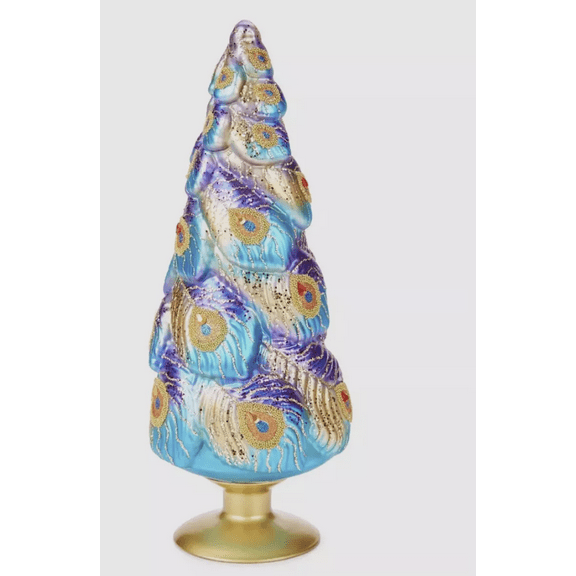 Holiday Lane Patina Single Glass Peacock Tree Topper with a Decorated Finish