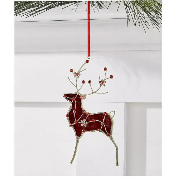 Holiday Lane Renaissance Burgundy Velvet Reindeer Ornament