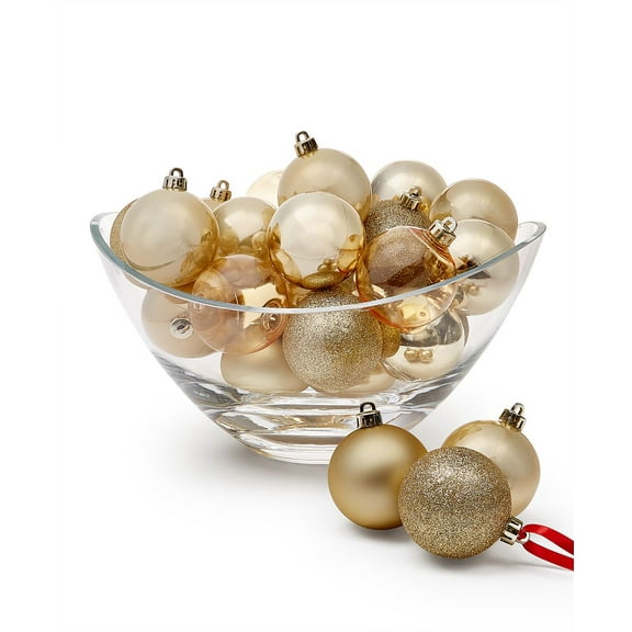 Holiday Lane Set of 30 Assorted Shatterproof Ball Ornament, Gold