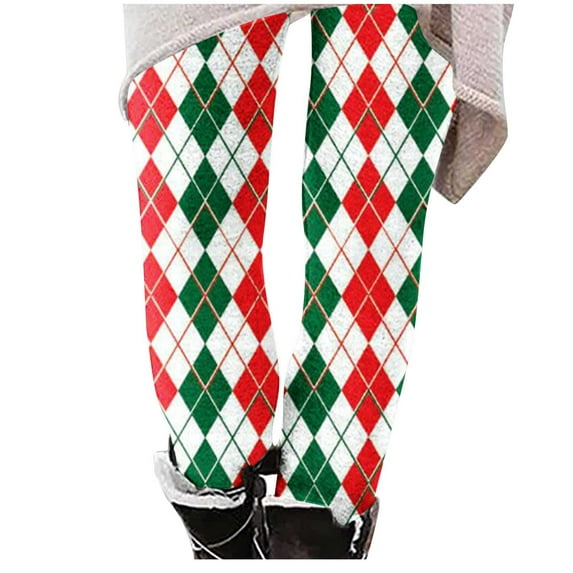 Holiday Leggings Women's Santa Claus/Buffalo Plaid Print High Waist Underpants Slim Fit Gym Jegging Tights