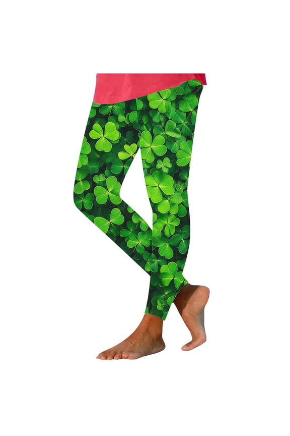 Holiday Leggings for Women 2026 St. Patrick's Day Green Leaves Printed Casual Yoga Tight Pants Slim Fit (XL, Green-Leaf)