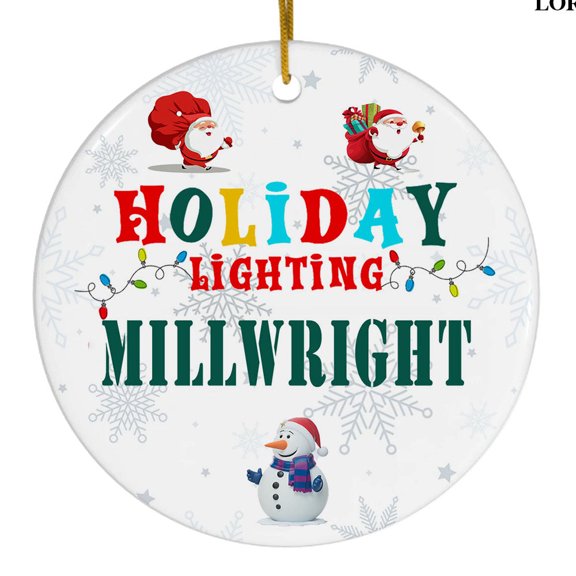 Holiday Lighting Millwright Christmas Ceramic Ornament, Funny Career Gift, Tree Décor