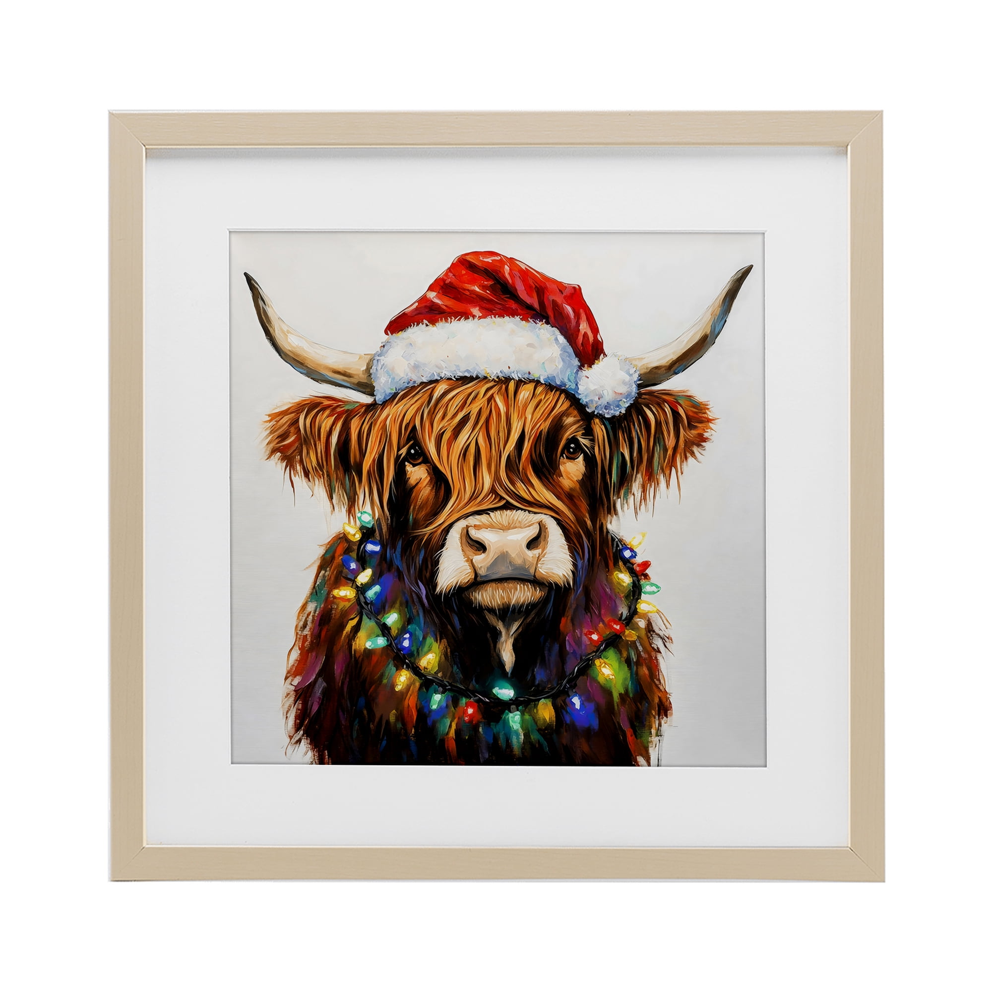 Holiday Lights Bedecked Highland Birch Framed Print Under Glass, design by Petal Prints Design