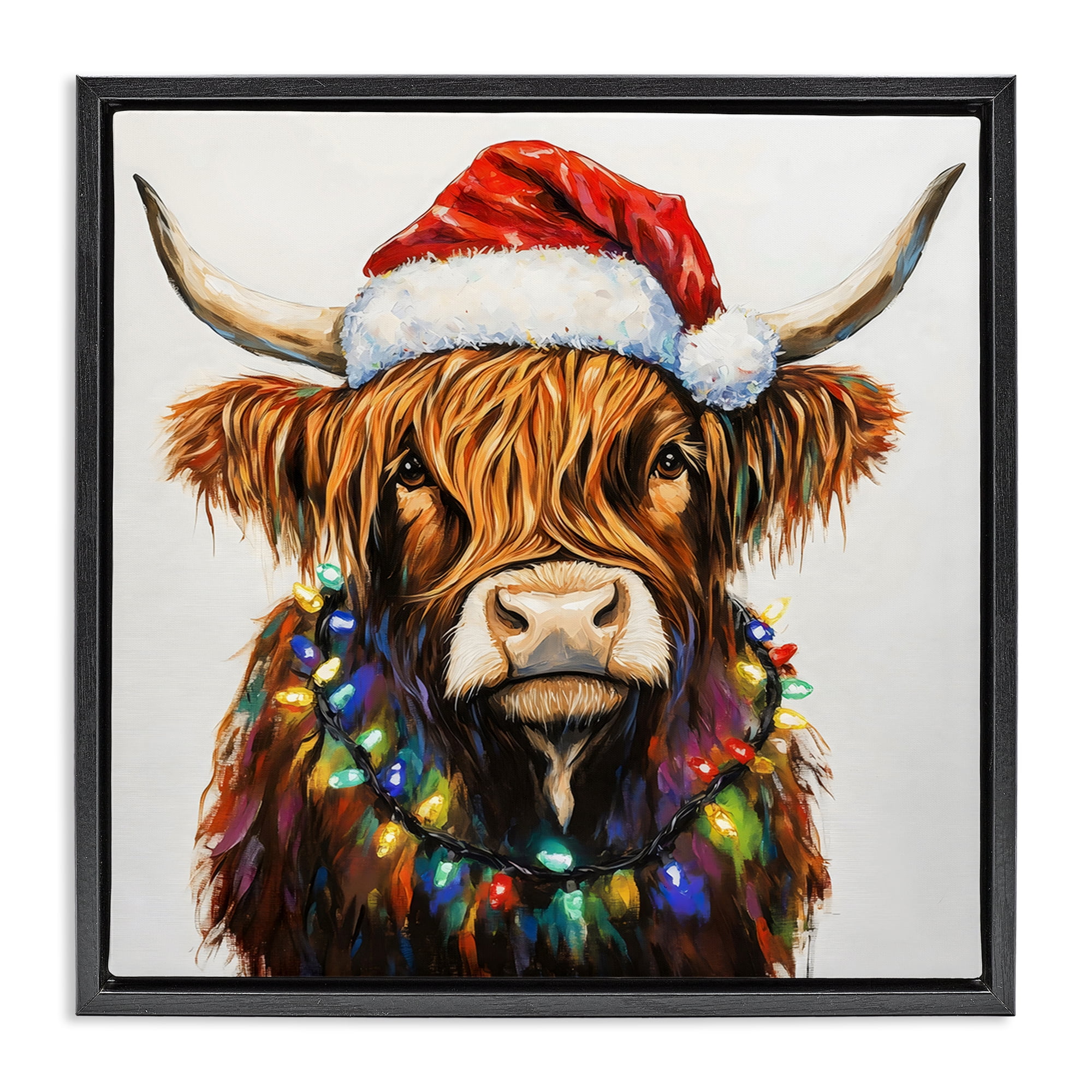 Holiday Lights Bedecked Highland Black Framed Floater Canvas Wall Art, design by Petal Prints Design