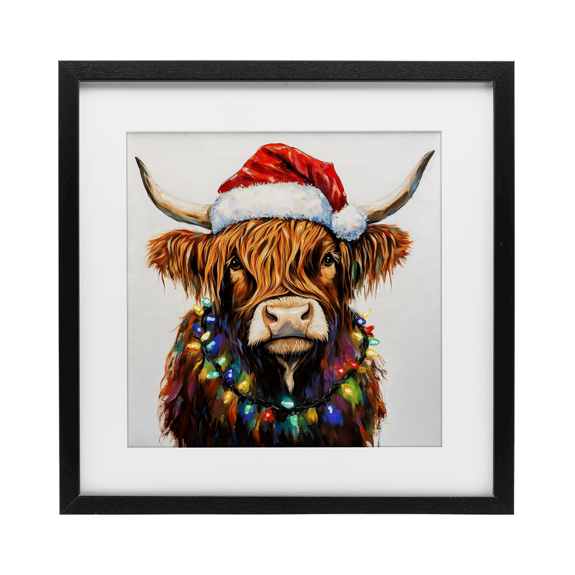 Holiday Lights Bedecked Highland Black Framed Print Under Glass, design by Petal Prints Design