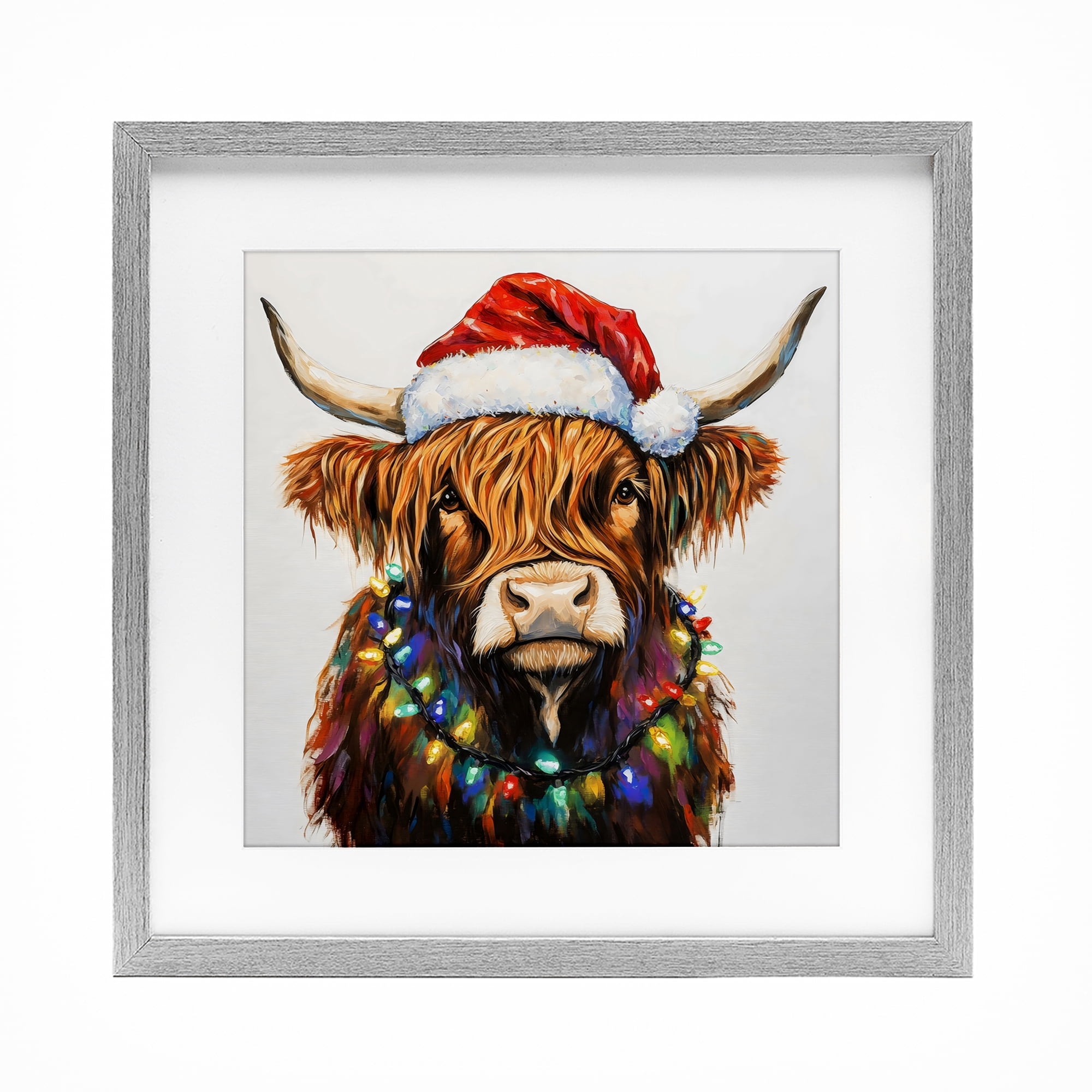 Holiday Lights Bedecked Highland Gray Framed Print Under Glass, design by Petal Prints Design