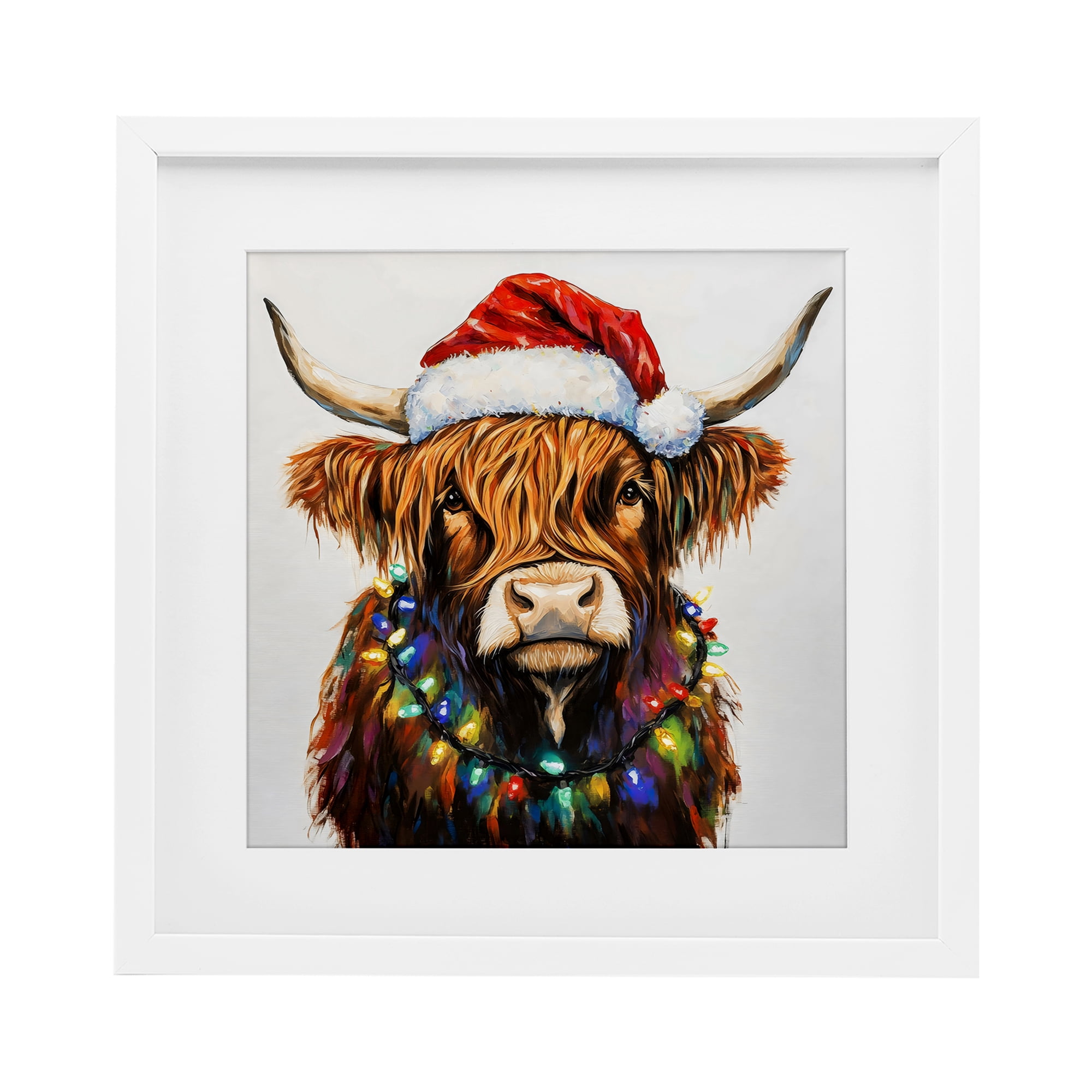 Holiday Lights Bedecked Highland White Framed Print Under Glass, design by Petal Prints Design