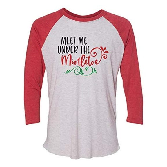 Holiday Meet Me Under The Mistletoe Adult Baseball Tee-Red-Large