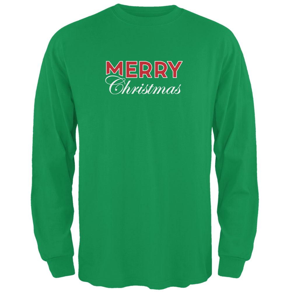 Holiday Merry Christmas Mens Long Sleeve T Shirt Irish Green 3X-LG ...