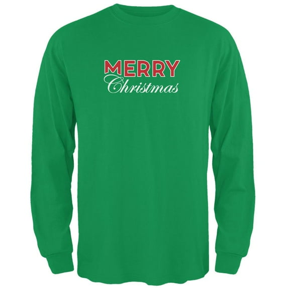 Holiday Merry Christmas Mens Long Sleeve T Shirt Irish Green LG