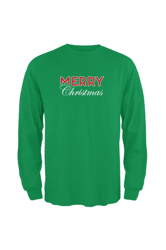 Holiday Merry Christmas Mens Long Sleeve T Shirt Irish Green SM