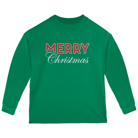 Holiday Merry Christmas Toddler Long Sleeve T Shirt Green 3T